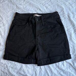 SO Women's Black Denim High Rise Shorts Rolled Cuffed Bottom Detail